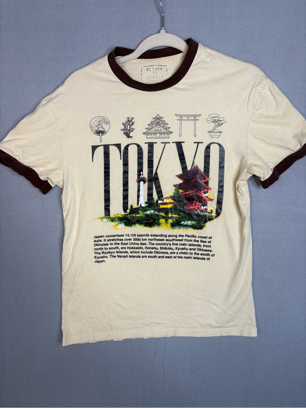 Return to Sender Tokyo Japan Graphic Ringer Tee M 100% Cotton